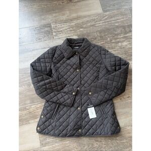 New! Lauren Ralph Lauren Sz Medium Womens Black Diamond Quilted Jacket Barn Coat